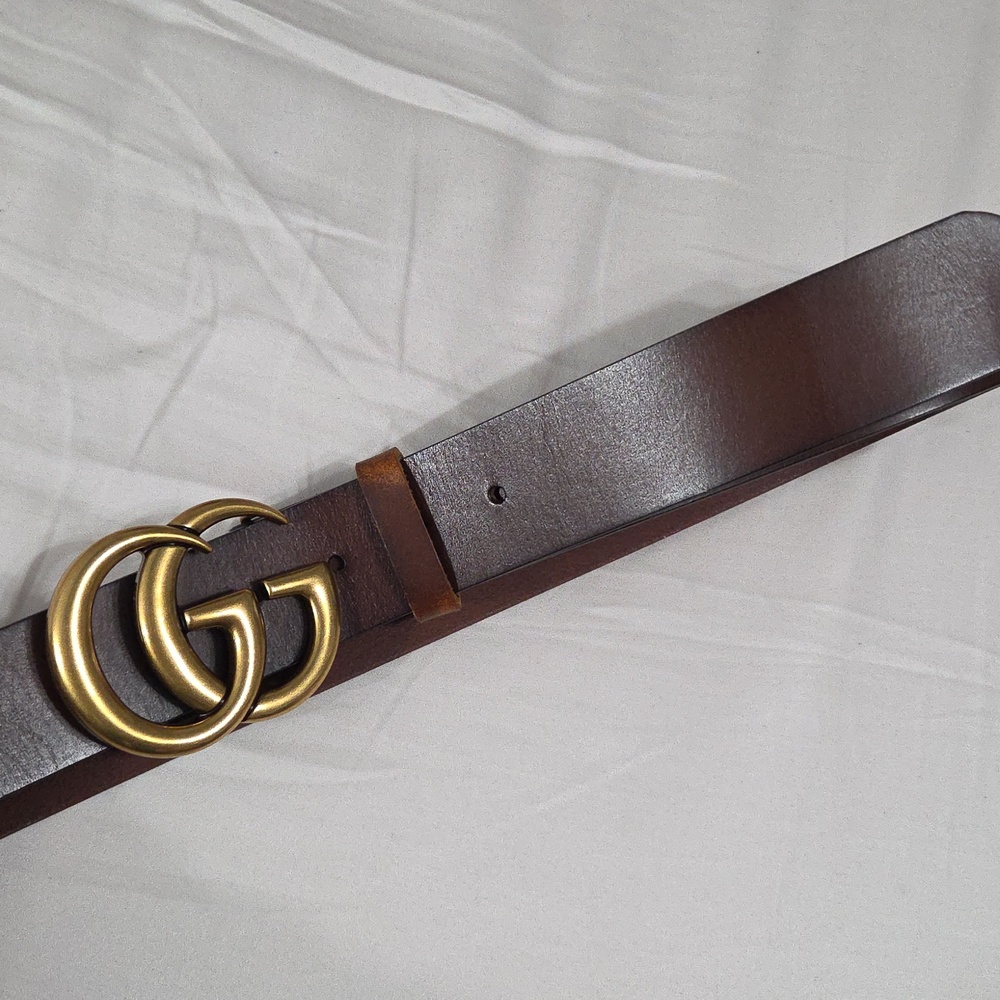 Gucci Brown Leather Belt with Gold Double G Buckle - Picture 14 of 16